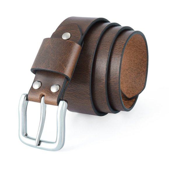 Mens Leather Belt Vintage Olive Brown Pull-Up Leather - Free Personalization